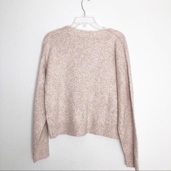 Le Lis Cropped cardigan Oatmeal Cream V neck Button Down Relax Womens Size Small - Picture 3 of 13